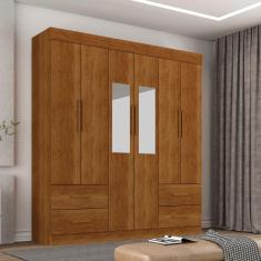 Guarda Roupa Casal Com Espelho 6 Portas 4 Gavetas New Verona Sallêto Móveis - Cinamomo