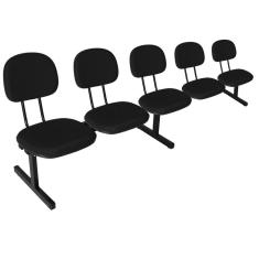 Cadeira Escritório Longarina 5 Lugares Estofada Ecoflex Preto