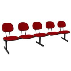 Cadeira Escritório Longarina 5 Lugares Estofada Ecoflex Vermelho