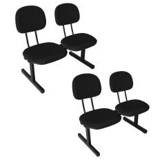 Kit 2 Cadeiras Escritório Longarinas de 2 Lugares Ecoflex Preto