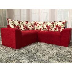 Sofá Canto Vermelho com Floral 608/25 Belo