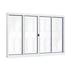 Janela de Aço de Correr 100x150cm 4 Folhas com Grade Mosaico e Vidro Liso Riobraso Branco