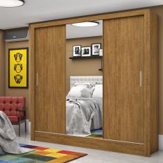 Guarda Roupa Casal com Espelho 3 Portas de Correr 3 Gavetas Santiago Carioca Móveis - Cinamomo