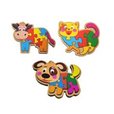 Quebra Cabeças Infantil, Animais Em Mdf - Kit 3 Unidades