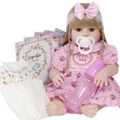 Boneca Bebe Reborn Menina Loira Fofa Silicone 52cm Com Itens - Cegonha