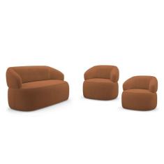 Kit 02 Poltronas Giratória e 01 Sofá Orgânico Glee 03 Lugares 170cm Bo