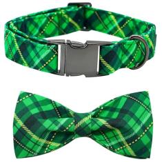 Rainbow Coleira para cães - Coleira para cães do Dia de São Patrício, gravata borboleta, ajustável, presente de animal de estimação, verde, xadrez, para cães médios e grandes