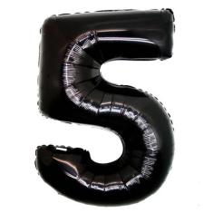 Balão Metalizado Número Preto - 1 Metro - Funny Fashion, Número 5