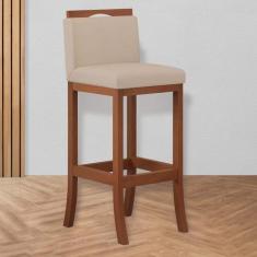 Banqueta Alta Encosto Estofado 38 x 102 Cm Turim Madeira Maciça Pinhão