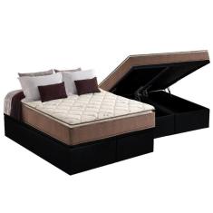 Cama Box Baú Queen: Colchão Espuma Anjos D28 / Ag65 Star Pillow Top + Base Crc Suede Black(158X198)
