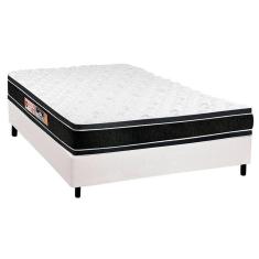 Cama Box Casal: Colchão Espuma Castor D33 Black E White + Base Crc Courano White(138X188)