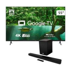 Smart TV LED 55" Ultra HD 4K Philips 55PUG7408/78 com Google TV, Comando de Voz, Wi-Fi, USB, Dolby Vision/Atmos + Soundbar JBL Cinema SB180 - 110W