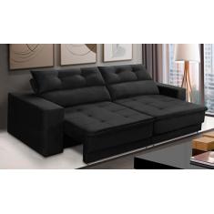 Sofá Retrátil e Reclinável 3 lugares 1,90m com Molas Emily Suede Preto Adonai Estofados
