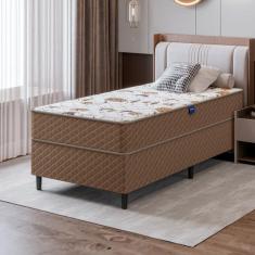 Cama Box Solteiro Marrom E Colchão Solteiro Espuma D33 Extra Firme Eli