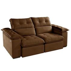 Sofá 3 Lugares Retrátil e Reclinável Jobi com USB Veludo Marrom 194 cm