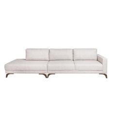 Sofá 6 Lugares Henry com Chaise Esquerdo Veludo Bege - Keva