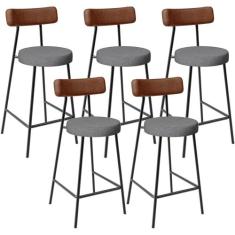 Kit 05 Banquetas Baixa Cozinha Sala Jantar Milão L02 material sintétic