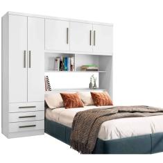 Guarda Roupa Mexico Casal com Cabeceira Baú 5 Portas 3 Gavetas e Prateleiras Rud Rack Cor Branco