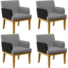 Kit 04 Poltronas Decorativas Sala de Estar Beatriz Linho Cinza Escuro 