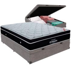 Cama Box Baú Cinza E Colchão Elegant Molas Ensacadas Casal Ortobom