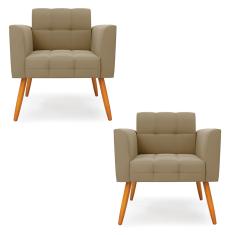 Kit 2 Poltronas Elisa Suede Marrom Rato Pés Palito Castanho D03 - D'Rossi