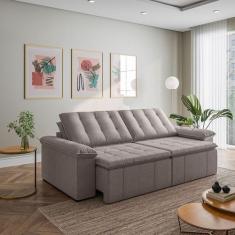 Sofá Cama Casal Retrátil e Reclinável 4 Lugares Linho Castor Palmeira 