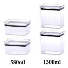 4 Potes Herméticos Retangular 580ml e 1300ml para armazenamento de alimentos