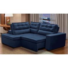 Sofá de Canto Retrátil e Reclinável com Molas 2,50x2,00 Esq Virginia Suede Azul Adonai Estofados