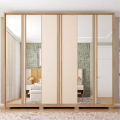 Guarda Roupa Casal com Espelho 6 Portas 4 Gavetas Suburban Buriti/Off White