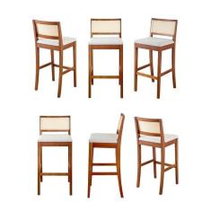 Kit 6 Banquetas com Encosto e Apoio para Pés Tiê CabeCasa MadeiraMadeira Amêndoa/Off White