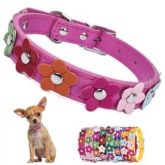 Coleiras femininas para cães médios, flor extravagante bonita colorida floral couro sintético coleira para filhotes de cachorro para meninas pequenas, médias raças, pequenos cães de estimação, rosa