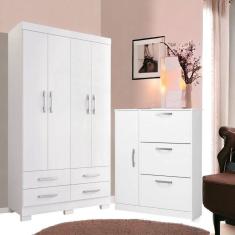 Conjunto De Guarda Roupa E Sapateira Coutos Branco