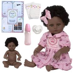 Boneca Bebê Reborn Negra Princesa 100% Silicone Com Chupeta - Cegonha 