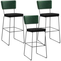 Kit 03 Banquetas Altas Sala De Jantar Fixa Allana L02 Facto Verde Musg