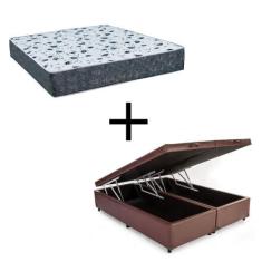 Cama Box Baú Casal 138 Bipartido Tecido Sintético Marrom Com Colchão A