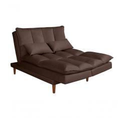 Sofá Cama Vancouver 3 Lugares Império Reclinável Casal Pés Madeira Suede Marrom 379