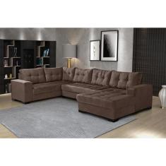 Sofá de Canto 5 Lugares Dijon com Chaise Suede Marrom - Mobly