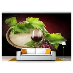 Papel De Parede Barril Vinho Cacho De Uva 3D Al78 - Você Decora