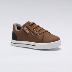 Tênis Infantil Menino Casual Cadarço Elástico Zíper Marrom-Masculino
