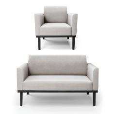 Sofá Namoradeira Com Poltrona Base De Madeira Fixa Preto Marisa Veludo Cinza D03 - D'Rossi