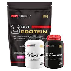 Kit 6 Six Protein 2Kg + Power Creatina 100g + Power Glutamina 100g - Bodybuilders Sabor Morango