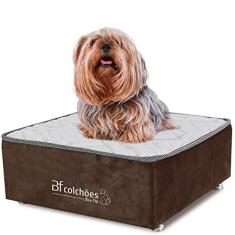 Cama para Cachorro e Gato Caminha em Suede Marrom + Lençol Impermeável Branco 60X60x24cm BF Colchões