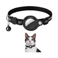 Coleira Anti Perda Pet De Nylon Com Detalhes Reflexivos E Sininho, Coleira Com Capa de Couro Compativel Com Rastreador Airtag, Ideal Animais Pequenos Gatos E Cães, Possui Fivela De