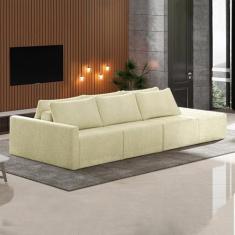 Sofá Ilha Modulado Milos 312cm Puff Lateral Bouclê Off White G33 - Gran Belo