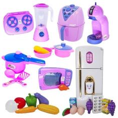 Kit cozinha infantil geladeira menina rosa microondas 29pç