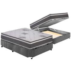 Cama Box Baú Casal: Colchão Espuma Polar D33 Pérola Premium Euro Pillow + Base CRC Suede Gray(138x188)