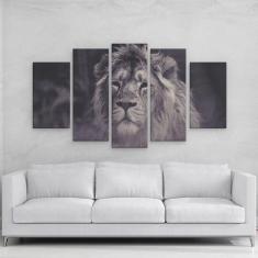 Quadro Leão preto e branco 108x65cm em mdf - Rcs decorações