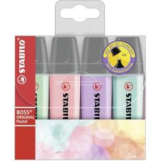 Marca Texto - STABILO BOSS ORIGINAL Pastel – Estojo com 4 unidades – Cores sortidas