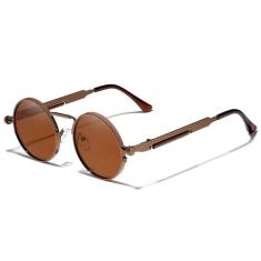 Óculos de Sol Masculino Steampunk Redondo Metal Frame Kingseven Polari