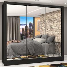 Guarda Roupa Casal 3 Portas Com Espelho Porto Premium Espresso Móveis Preto